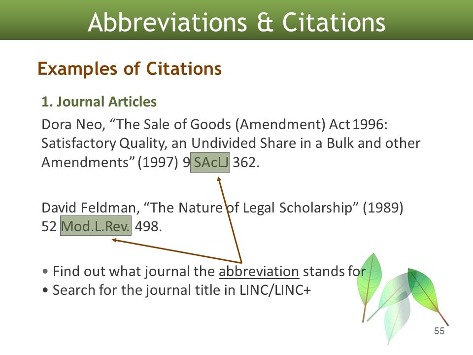 55 Abbreviations & Citations Examples of Citations 1.
