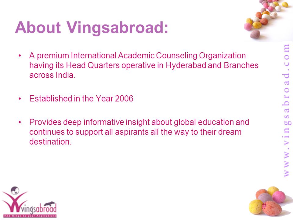 # About Vingsabroad: A premium International Academic Counseling Organization having its Head Quarters operative in Hyderabad and Branches across India.