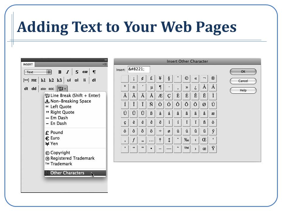 Adding Text to Your Web Pages