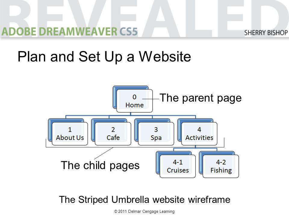 © 2011 Delmar Cengage Learning Plan and Set Up a Website The Striped Umbrella website wireframe The parent page The child pages