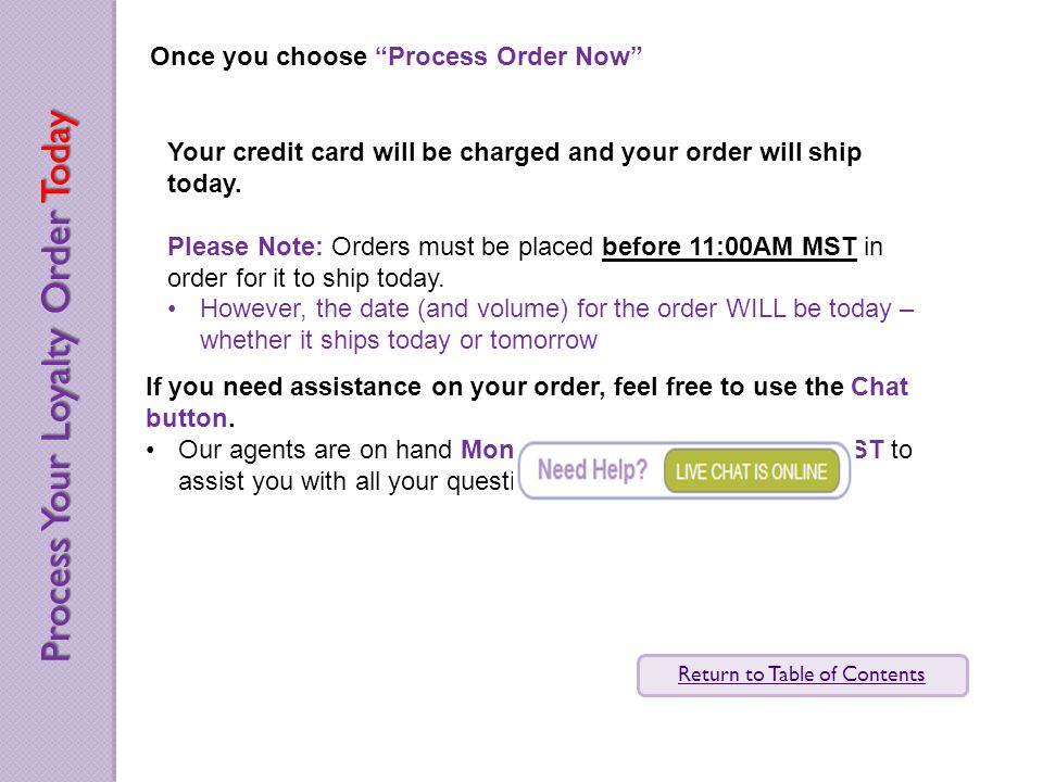 Once you choose Process Order Now Your credit card will be charged and your order will ship today.