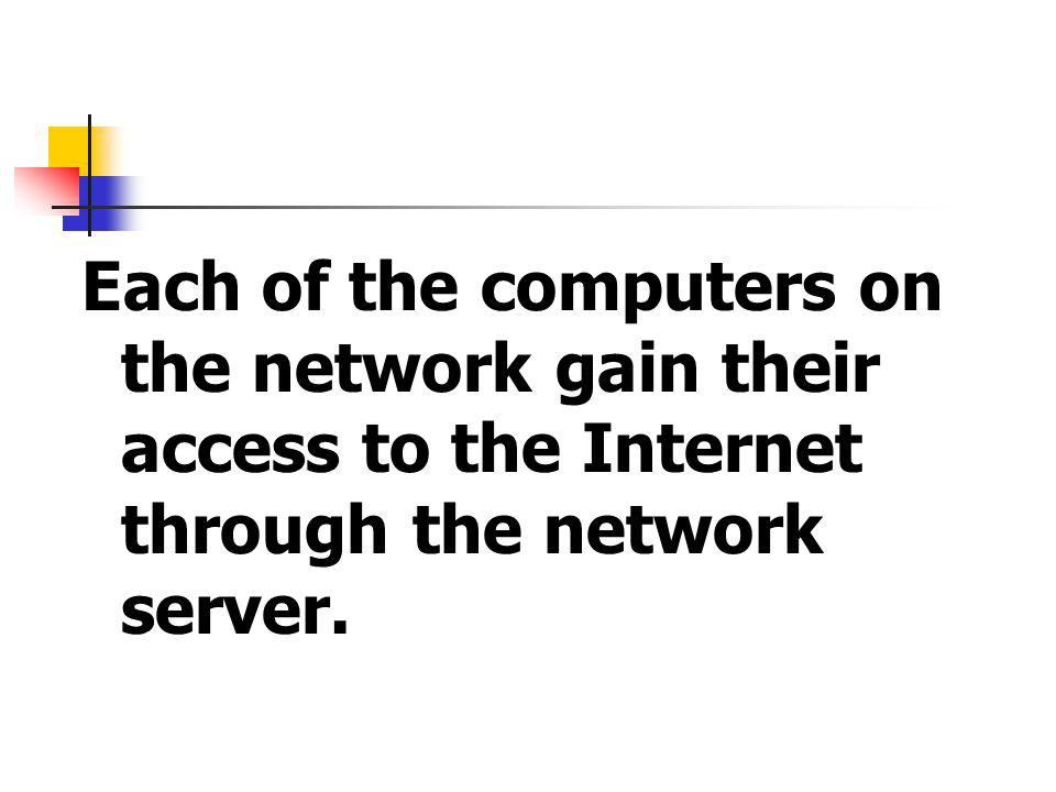 Each of the computers on the network gain their access to the Internet through the network server.