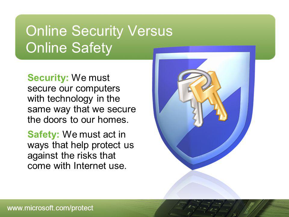 Online Security Versus Online Safety Security: We must secure our computers with technology in the same way that we secure the doors to our homes.