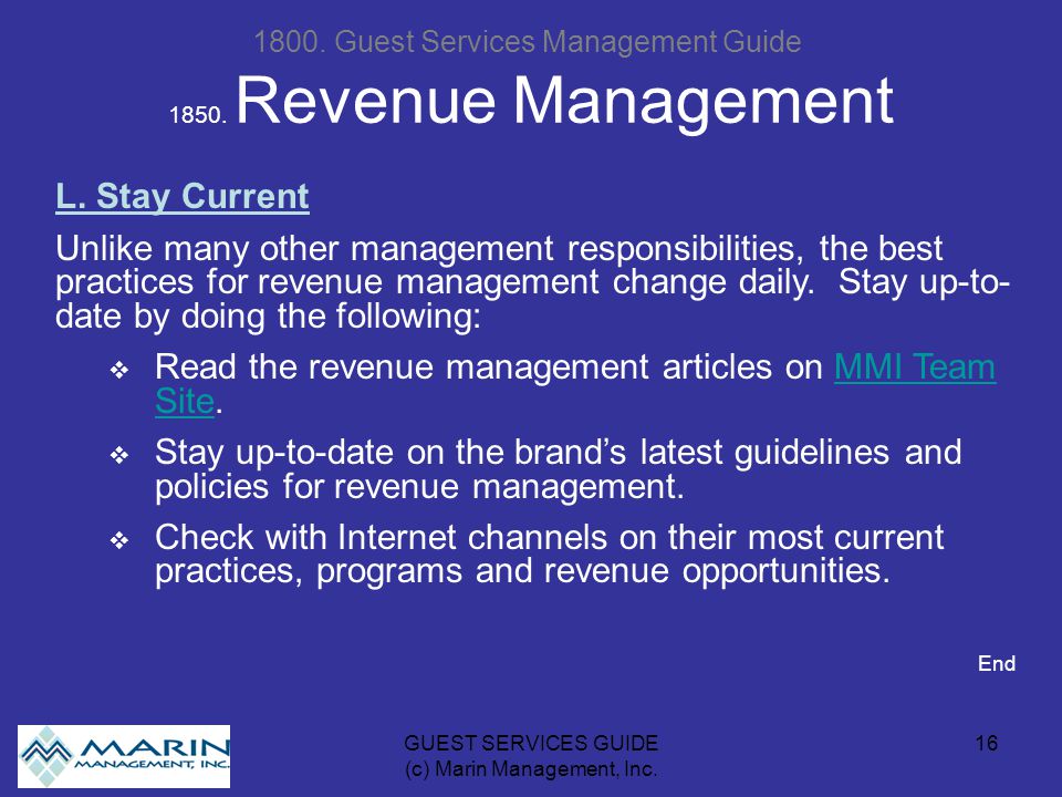 GUEST SERVICES GUIDE (c) Marin Management, Inc