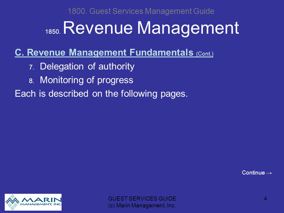 GUEST SERVICES GUIDE (c) Marin Management, Inc