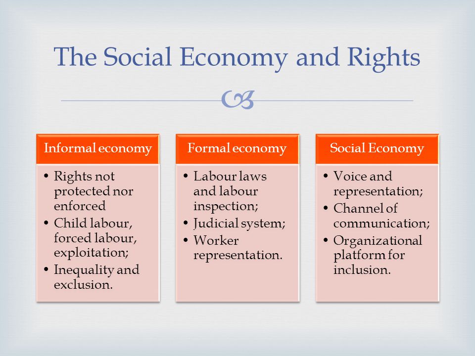 Informal economy Rights not protected nor enforced Child labour, forced labour, exploitation; Inequality and exclusion.
