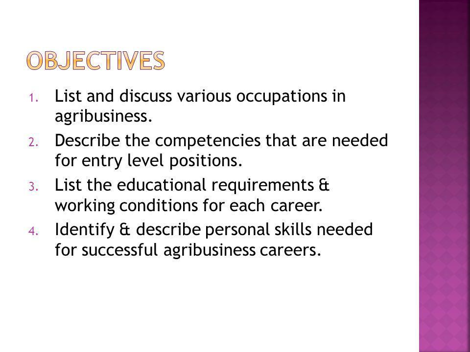 agricultural business finance unit 1 b 1 list and discuss agricultural career list
