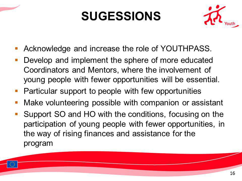 SUGESSIONS Acknowledge and increase the role of YOUTHPASS.