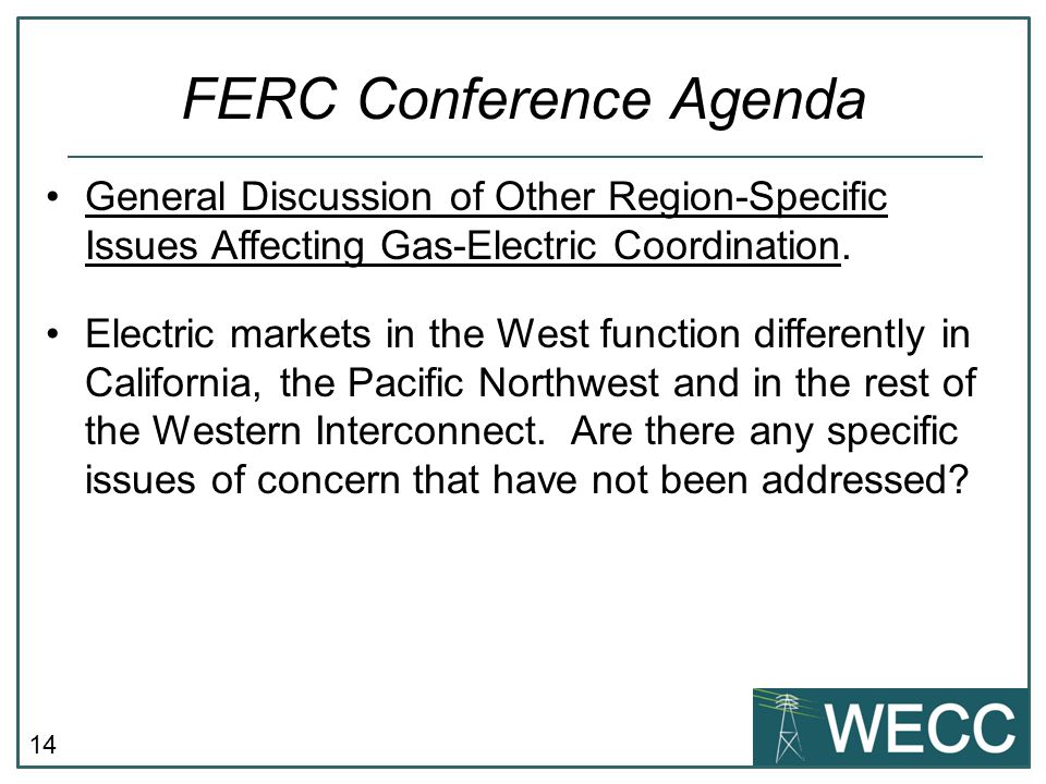 14 General Discussion of Other Region-Specific Issues Affecting Gas-Electric Coordination.