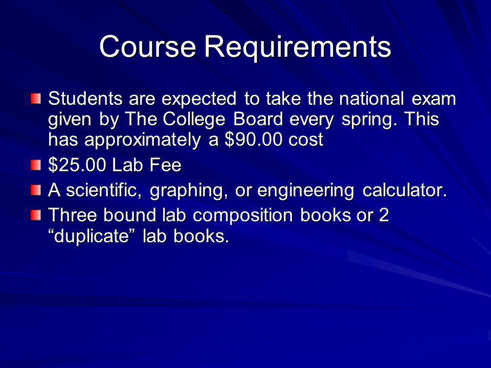 Course Requirements Students are expected to take the national exam given by The College Board every spring.
