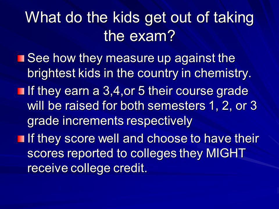 What do the kids get out of taking the exam.