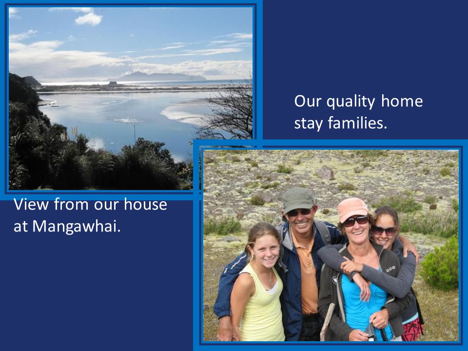 Our quality home stay families. View from our house at Mangawhai.