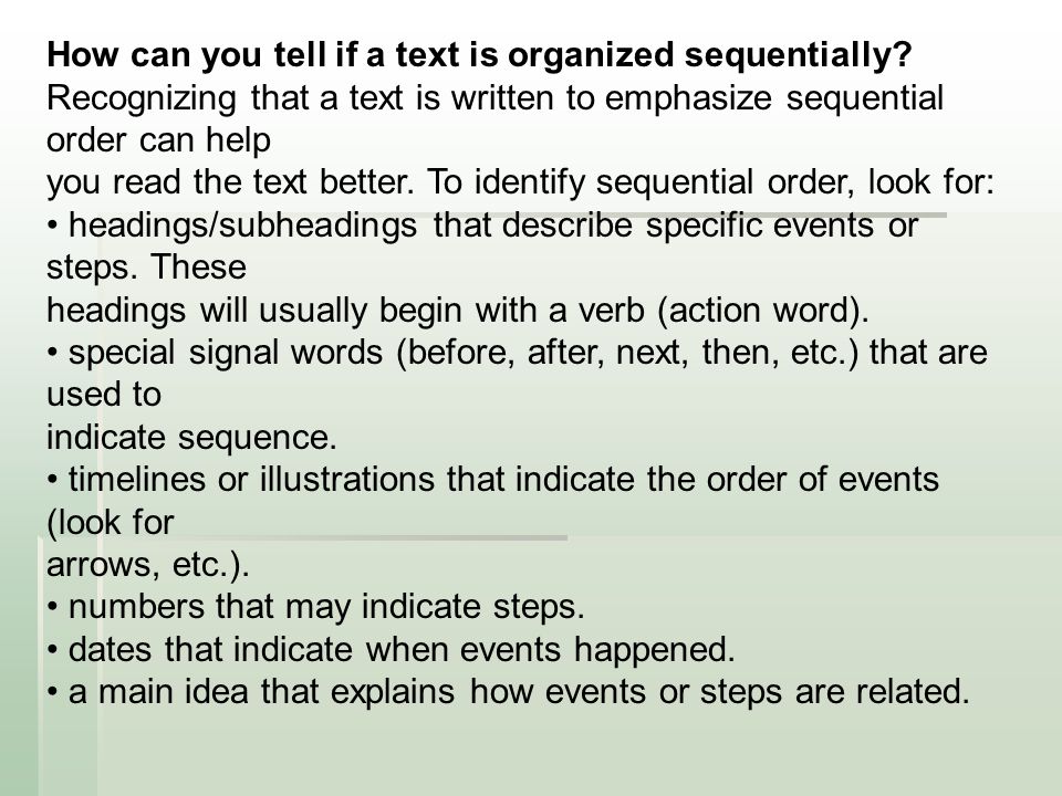 How can you tell if a text is organized sequentially.