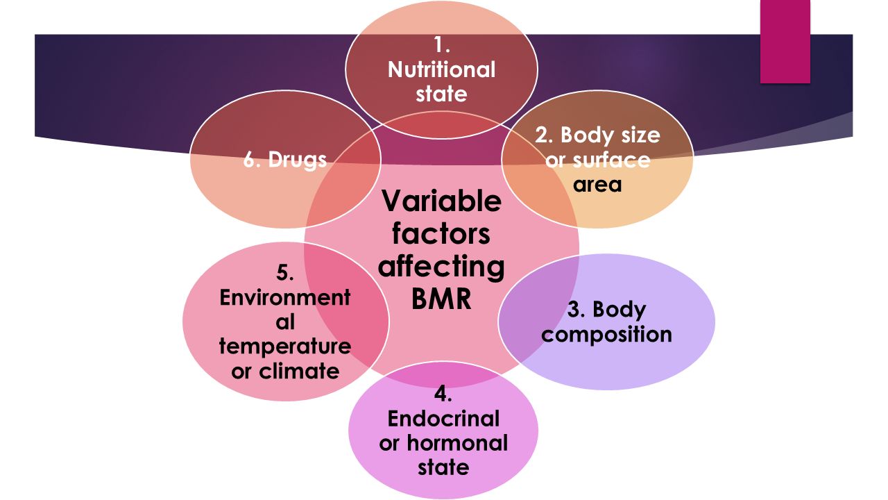 Variable factors affecting BMR 1. Nutritional state 2.