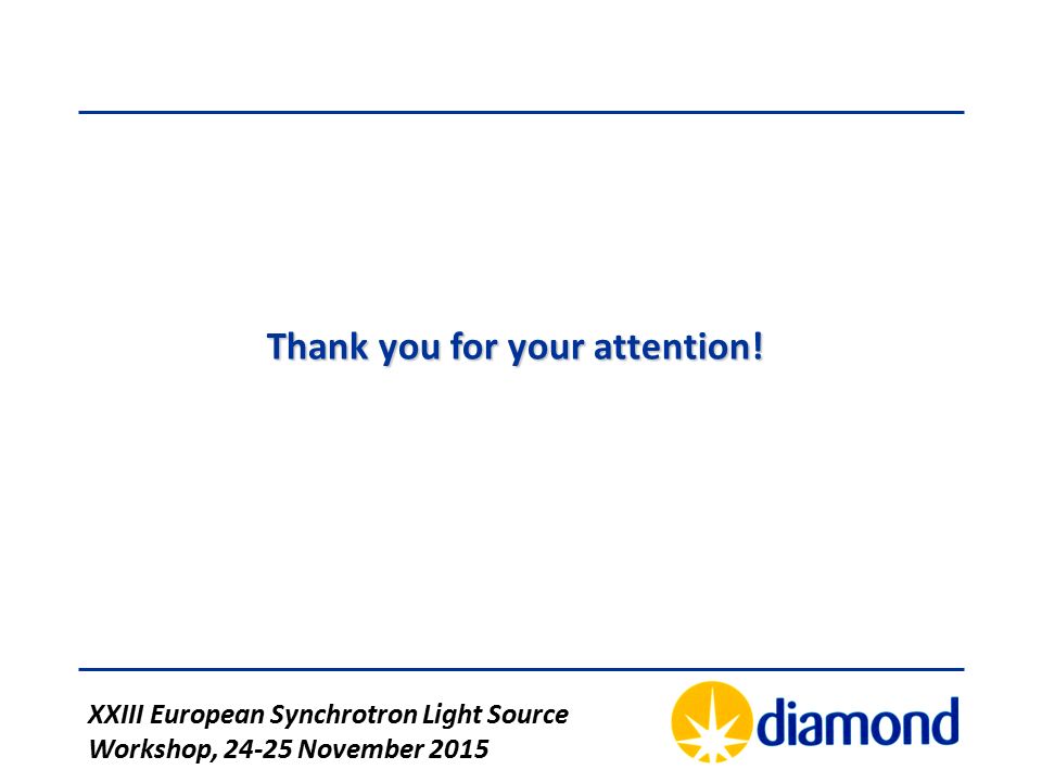 XXIII European Synchrotron Light Source Workshop, November 2015 Thank you for your attention!