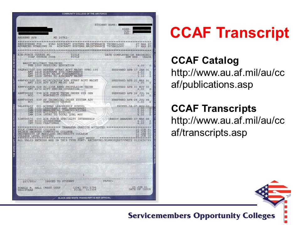 college of the air force transcripts