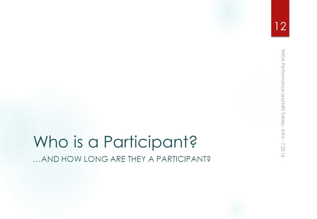 Who is a Participant. …AND HOW LONG ARE THEY A PARTICIPANT.