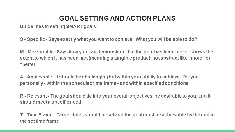 DFP Presentation. GOAL SETTING AND ACTION PLANS Guidelines to setting ...