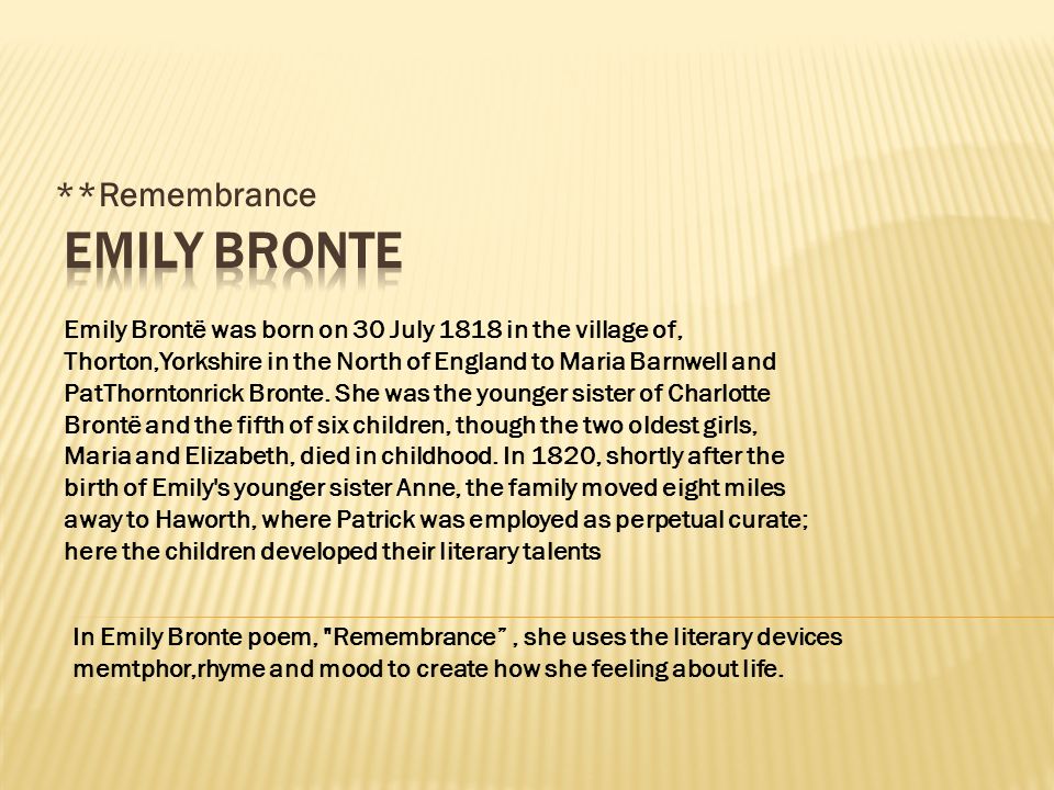 remembrance emily bronte literary devices