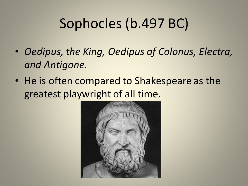 Sophocles (b.497 BC) Oedipus, the King, Oedipus of Colonus, Electra, and Antigone.