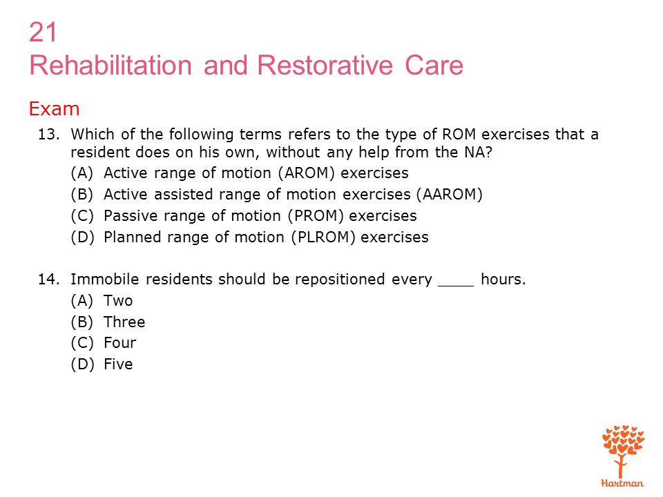 21 Rehabilitation and Restorative Care 1. Discuss rehabilitation and  restorative care Define the following term: rehabilitation care that is  given by specialists. - ppt download