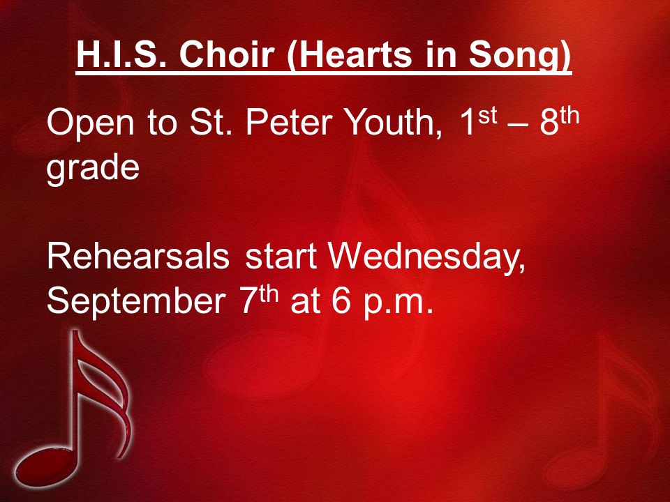 H.I.S. Choir (Hearts in Song) Open to St.