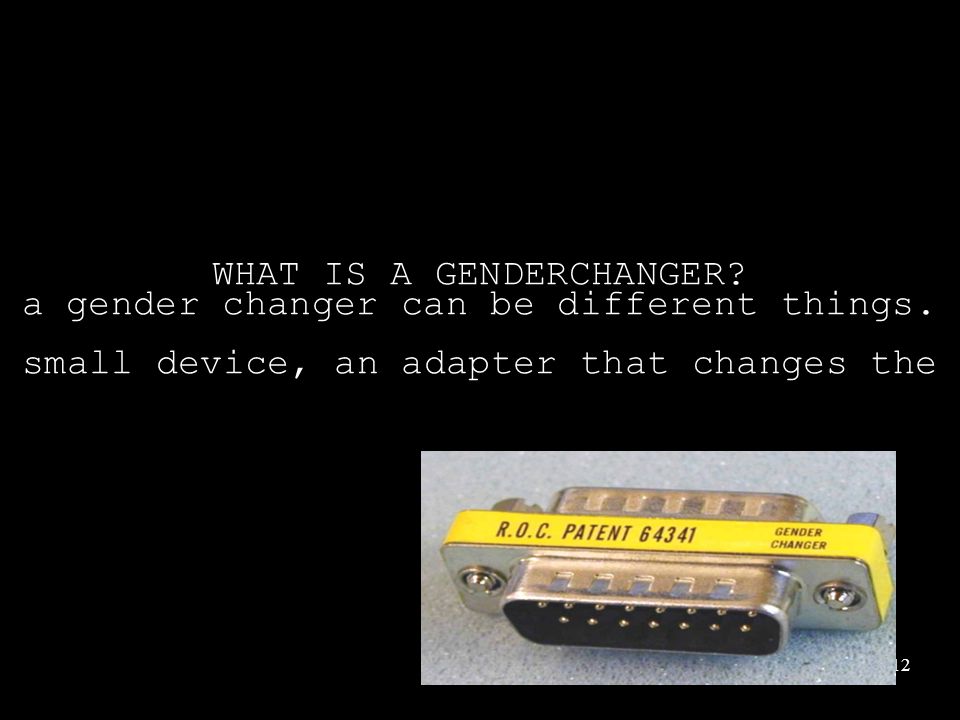 12 WHAT IS A GENDERCHANGER. a gender changer can be different things.