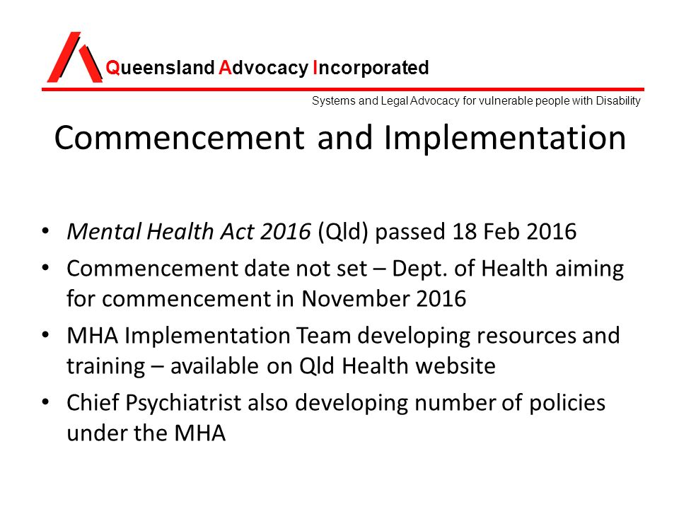 Queensland mental health act 2016 changes