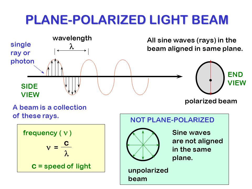 OPTICAL ACTIVITY PLANE-POLARIZED LIGHT. . PLANE-POLARIZED LIGHT BEAM  unpolarized beam wavelength = c frequency ( ) c = speed of light polarized  beam All. - ppt download