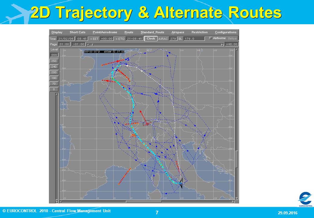7 9/29/2016 © EUROCONTROL Central Flow Management Unit 2D Trajectory & Alternate Routes
