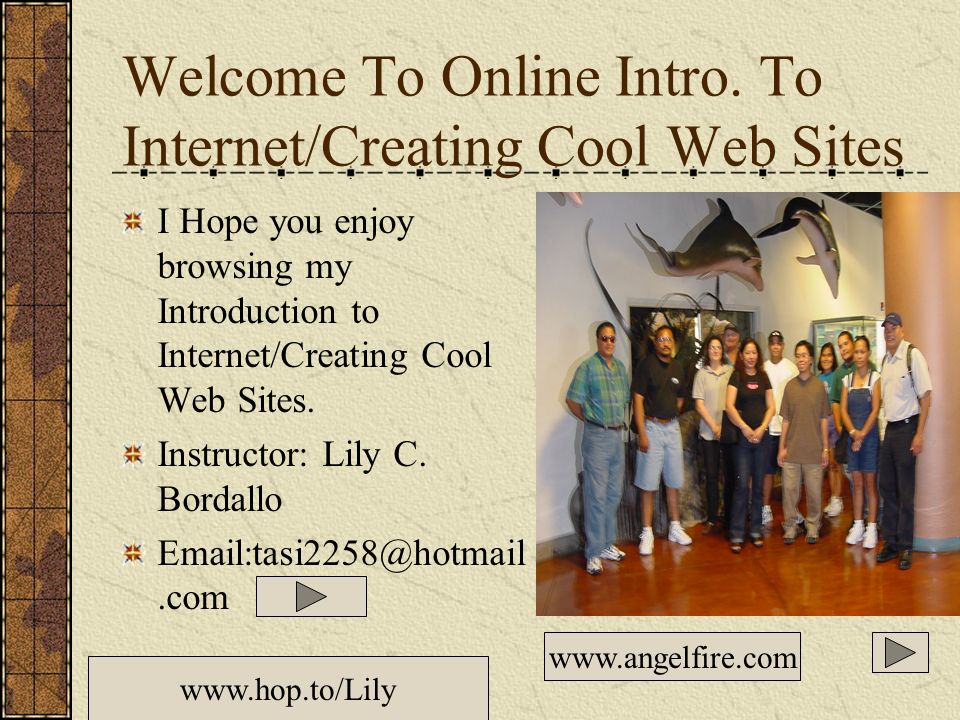 welcome to online intro to internet creating cool web sites i hope
