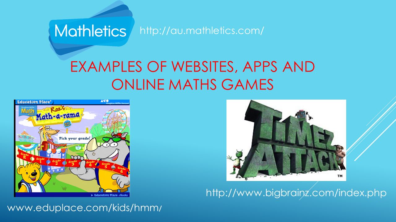 EXAMPLES OF WEBSITES, APPS AND ONLINE MATHS GAMES   /