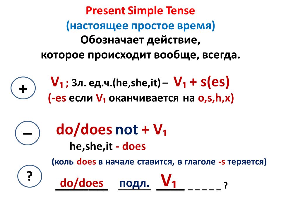 Present simple схемы предложений