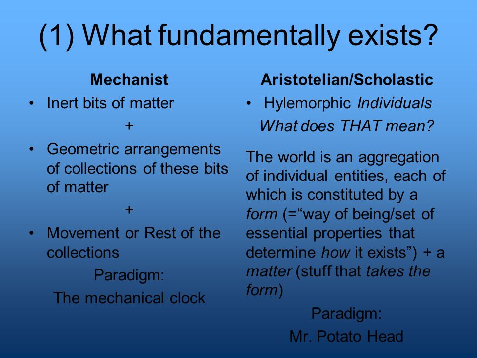 (1) What fundamentally exists.