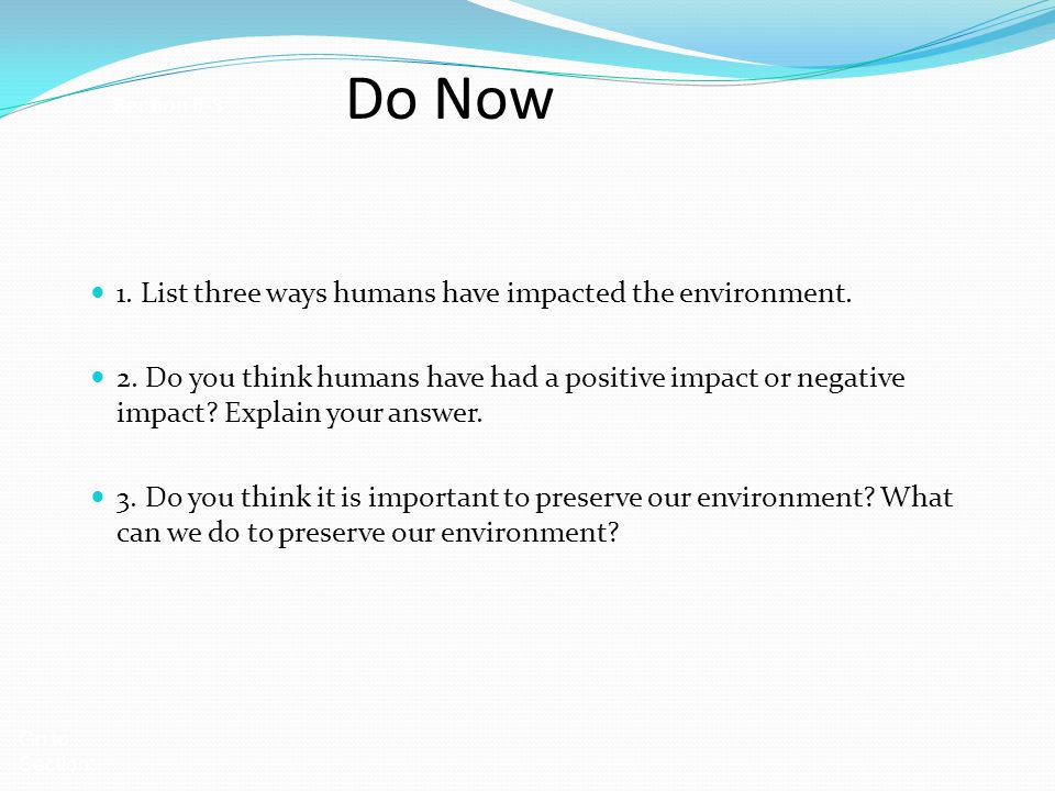 What are 3 ways in which you positively impact the environment?