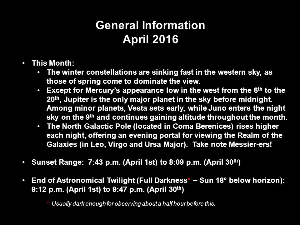W N S E General Information April 2016 This Month The