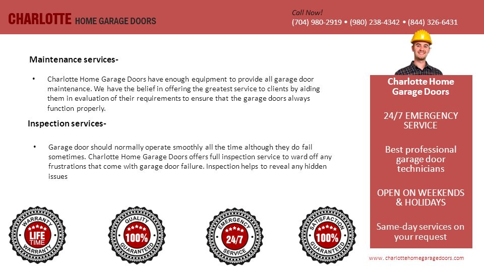 Charlotte Home Garage Doors have enough equipment to provide all garage door maintenance.