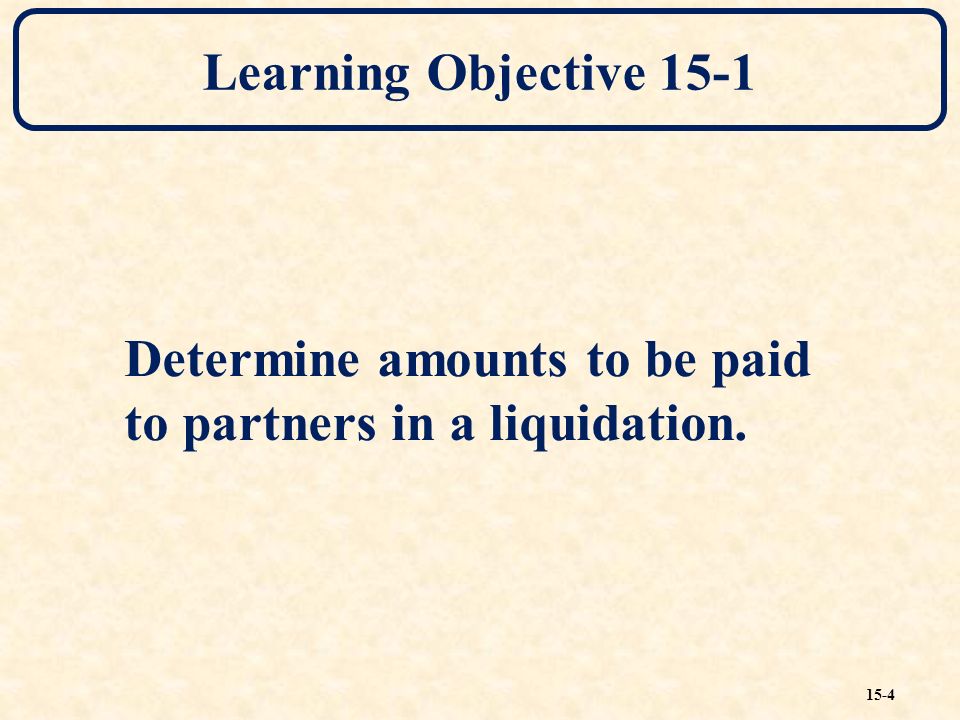 15-4 Learning Objective 15-1 Determine amounts to be paid to partners in a liquidation.