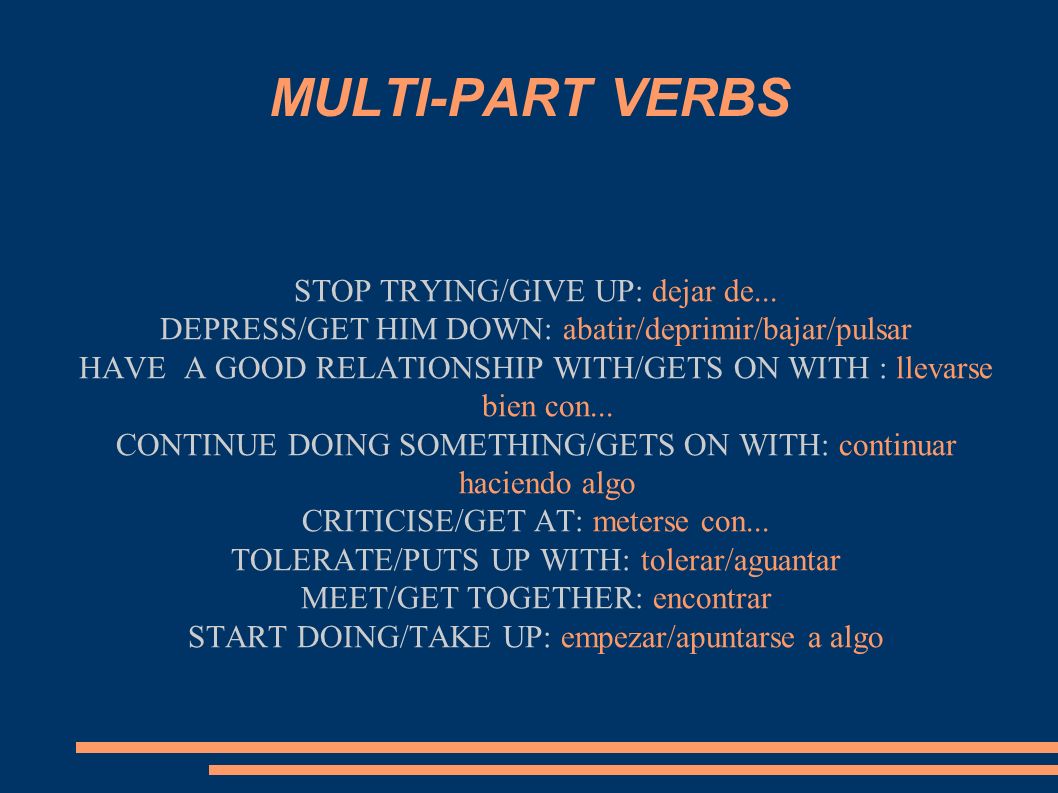 MULTI-PART VERBS STOP TRYING/GIVE UP: dejar de...