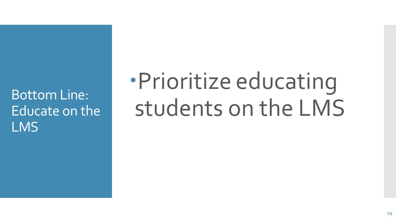Bottom Line: Educate on the LMS  Prioritize educating students on the LMS 19