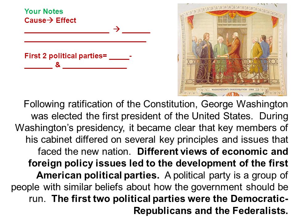 Following ratification of the Constitution, George Washington was elected the first president of the United States.