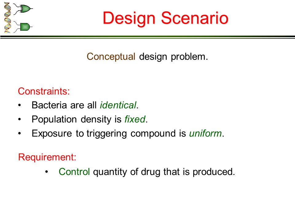 Design Scenario Bacteria are all identical. Population density is fixed.