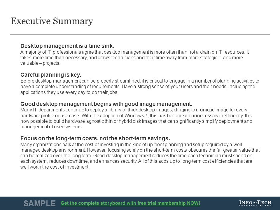 Info-Tech Research Group3 Executive Summary Desktop management is a time sink.