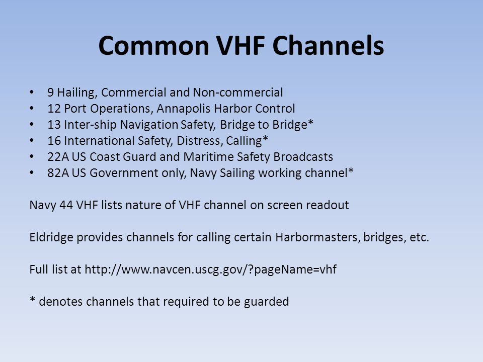 Maritime Radio Communications. VHF (Very High Frequency) Radio Required in  the form of a 'bridge to bridge' marine radio on commercial vessels. Some  smaller. - ppt download