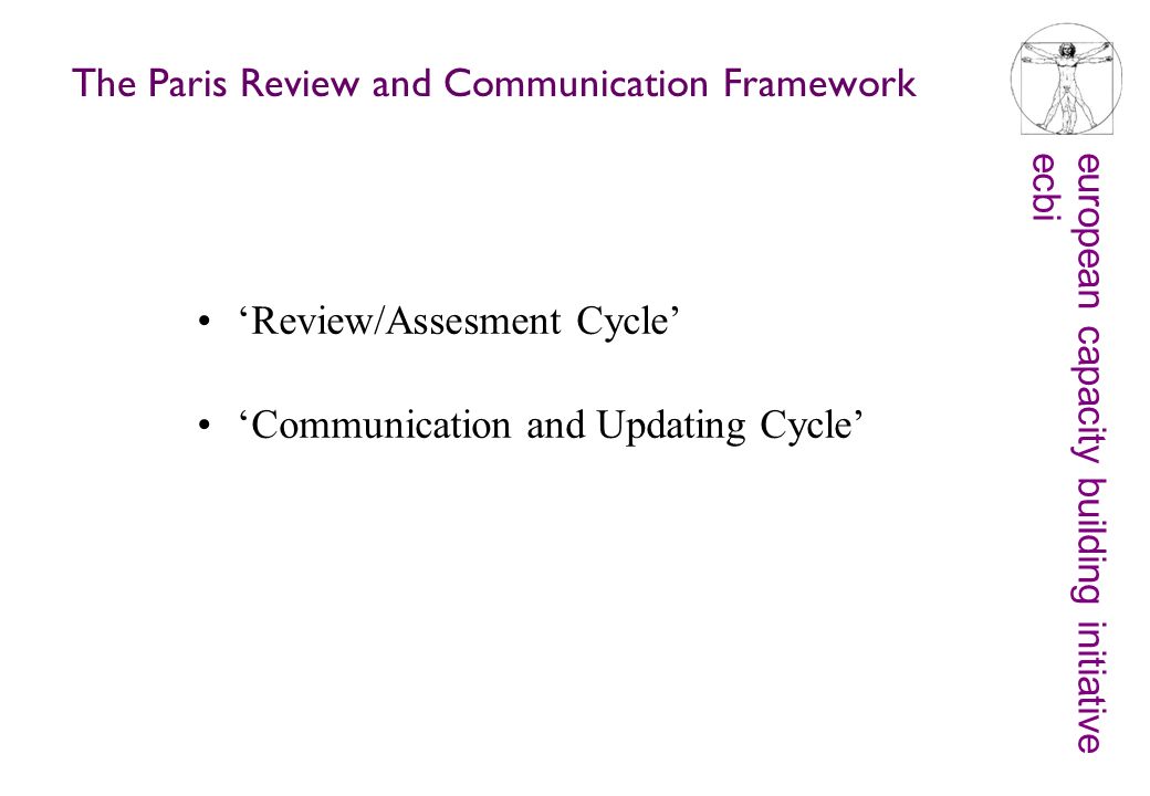 european capacity building initiativeecbi The Paris Review and Communication Framework ‘Review/Assesment Cycle’ ‘Communication and Updating Cycle’