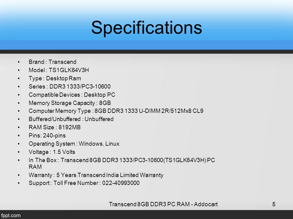 Transcend DDR3 PC RAM. Index Description Image Specifications Reviews and Ratings 2Transcend 8GB DDR3 PC RAM - Addocart. - ppt download