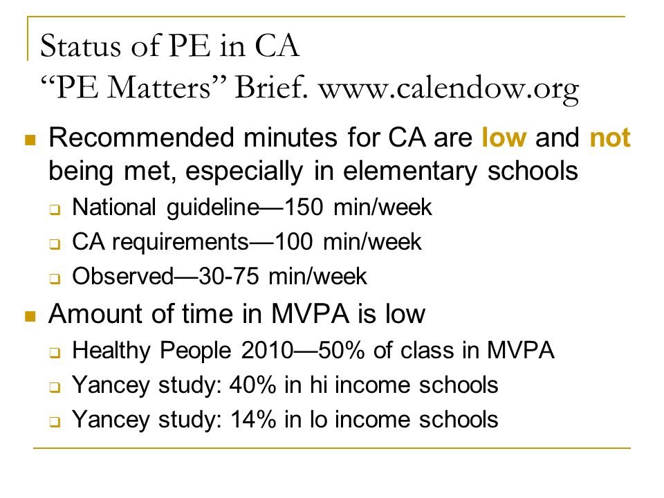 Status of PE in CA PE Matters Brief.