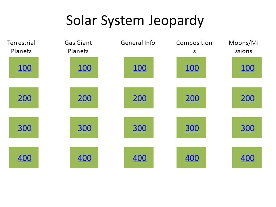 Solar System Jeopardy Terrestrial Planets Gas Giant Planets