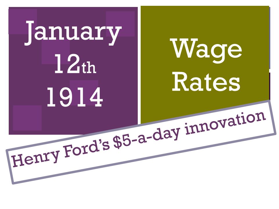 + January 12 th 1914 Wage Rates Henry Ford’s $5-a-day innovation