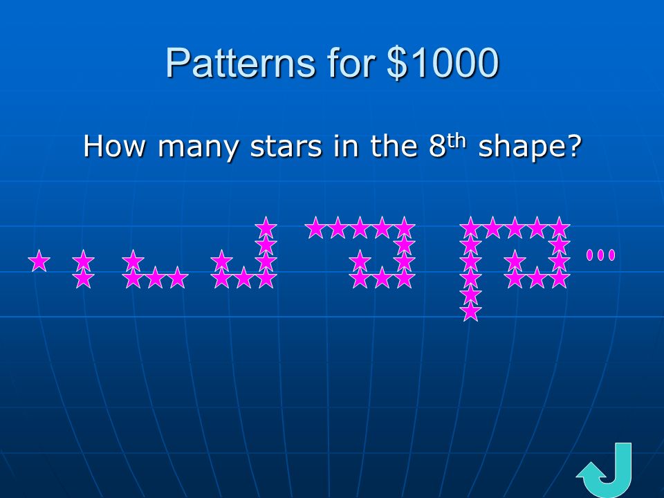 Patterns for $1000 How many stars in the 8 th shape